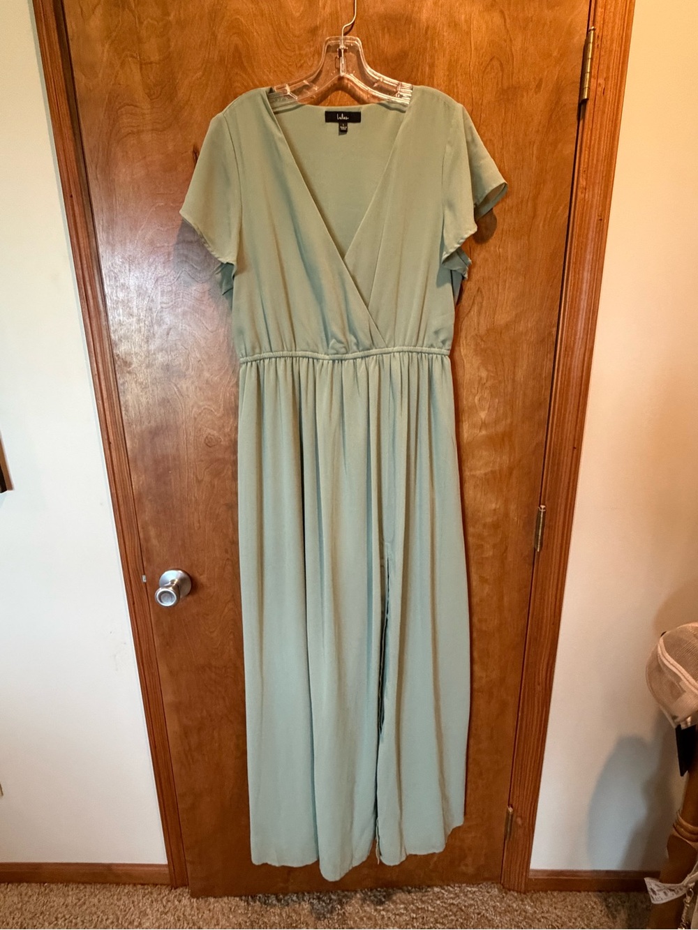 Lulu's Light Sage V-Neck Wrap Maxi Dress